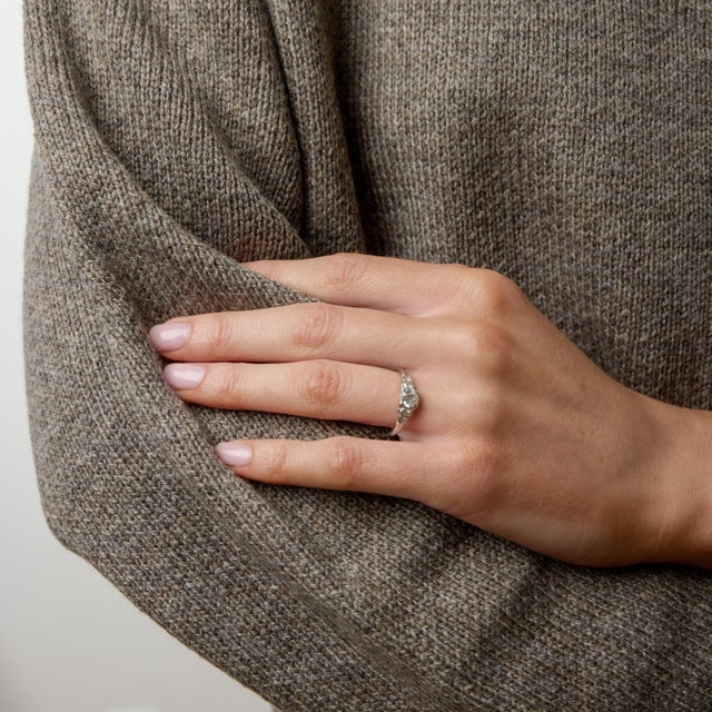 1930s 1930s Art Deco Gia Old European Cut Diamond Platinum Engagement Ring, Size 7.25 For Sale - Image 5 of 7