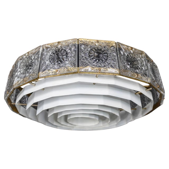 Mid-Century Modern Patinated Brass and Bohemian Glass Chandelier, 1970s For Sale - Image 10 of 10