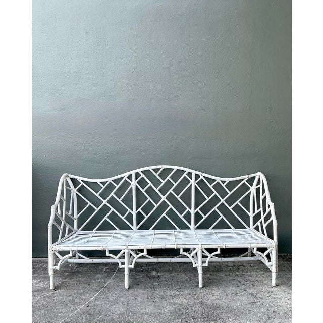 Vintage Chinese Chippendale Camel Back Rattan Sofa For Sale - Image 11 of 12