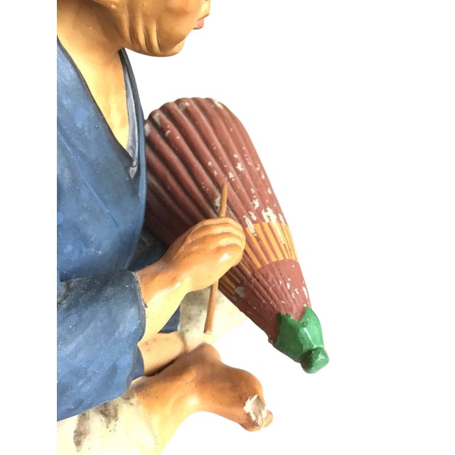 Vintage Mid 20th Century Hakata Urasaki Dolls Japanese Chalkware Elder Male Umbrella Figurine Statue For Sale In Los Angeles - Image 6 of 12