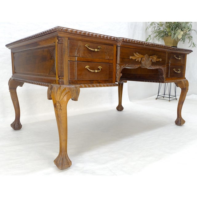 Wood Carved Mahogany Leather Top Ball & Claw Writing Table Executive Desk MINT! For Sale - Image 7 of 18