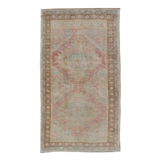 Vintage Turkish Double Medallion Oushak in Neutral Earth Tones 4'5 X 8'0 For Sale
