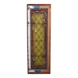 English Antique Leaded Glass Window Pane in Original Frame For Sale