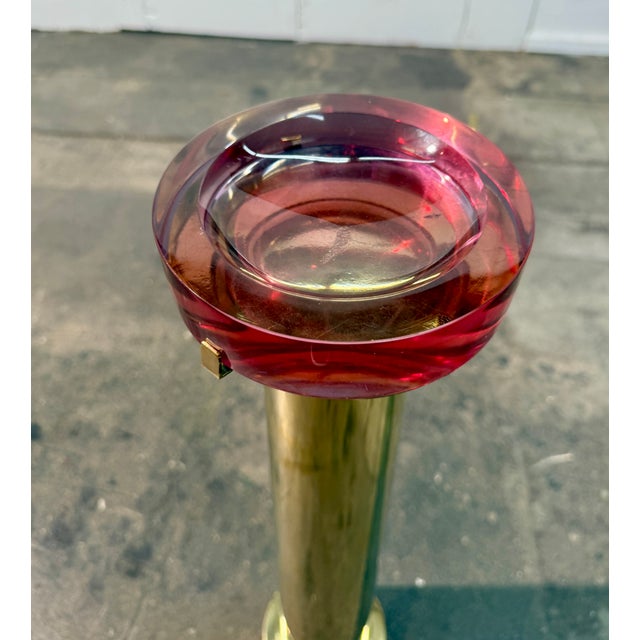 Italian Mid-Century Brass and Red Lucite Pedestal Ashtray, 1970s For Sale - Image 4 of 7