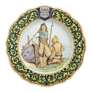 19th Century French Porquier Beau Quimper Faience Plate