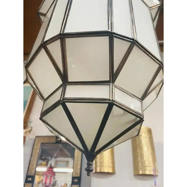 Glass Art Deco Style White Milk Glass Handmade Chandelier, Pendant or Lantern For Sale - Image 7 of 12