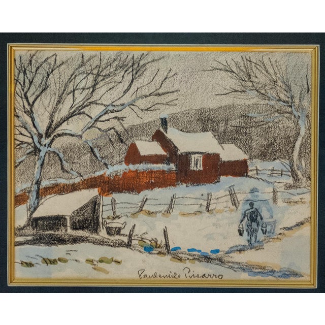 Chaumière sous la neige, watercolor and charcoal on paper by Paul-Émile Pissarro (1884–1972). Depicts a snow-covered...