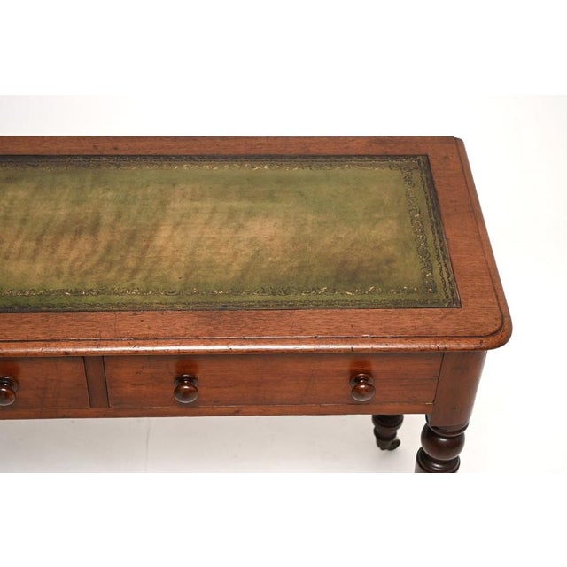 Wood Antique Victorian Leather Top Writing Table, 1860s For Sale - Image 7 of 11