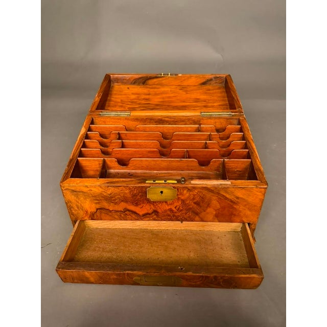 Wood Antique English Burl Walnut Writing Box / Document Chest With Quill Compartment, Circa 1820 For Sale - Image 7 of 17