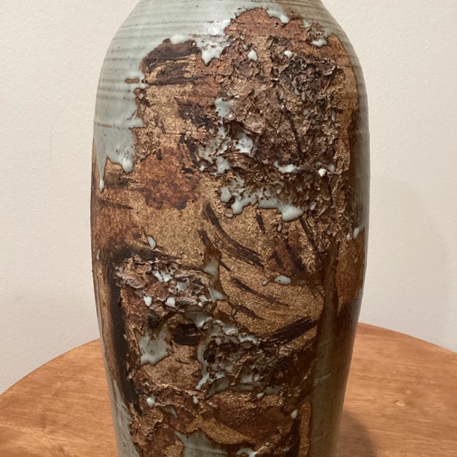 Vintage Stoneware Vase With Abstract Decoration Signed 1970 For Sale In Chicago - Image 6 of 13