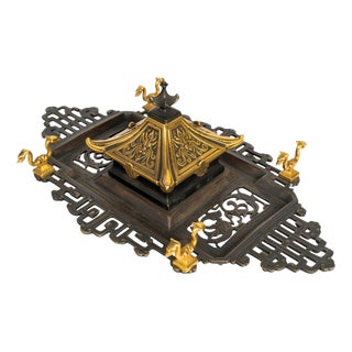 Napoleon III Patinated and Gilded Bronze Inkstand, 1800s For Sale