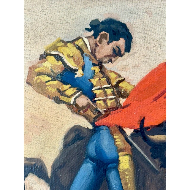 Pair of Mid-Century Bullfighting Oil Paintings Signed J. Yepez. For Sale - Image 11 of 12