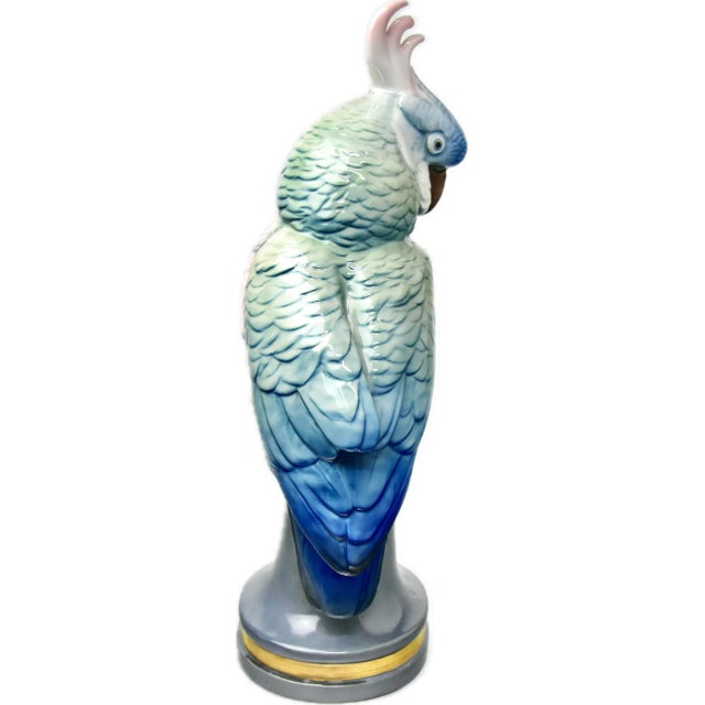 Early 20th Century Porcelain Life-Size Parrot Figures on Pedestals, by Karl Ens, a Pair For Sale - Image 9 of 12
