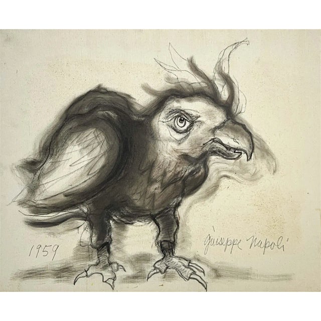 Giuseppe Napoli American 1929 - 1967 Bird 1959 Charcoal and oil on canvas Signed on lower right 24 x 30 in. Framed