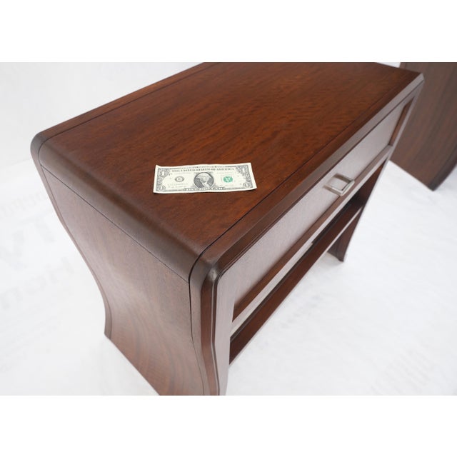 Pair Century Walnut Waterfall Brand New Old Stock Two Tier End Side Tables Stand For Sale - Image 12 of 17