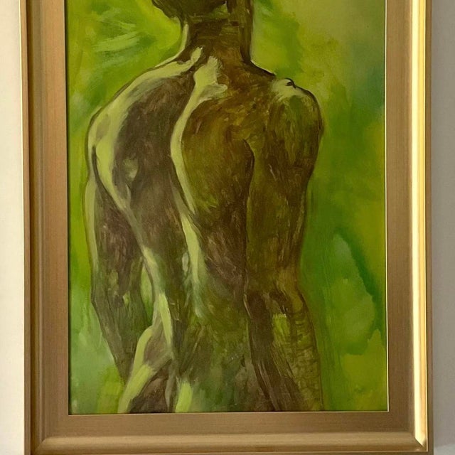 Vintage Modernist Male Nude Figure Study Oil Painting For Sale - Image 11 of 13