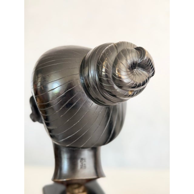Wood Pair of Vietnamese Bronze Bust Sculptures Nguyen Thanh Le Attribution Luxury Asian Art | Mid-Century Patinated Bronze Circa 1950’s For Sale - Image 7 of 12