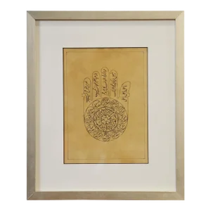 Astrological Hand-Painted on Parchment Print Depicting a Hand with Calligraphy