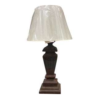 Rustic European Custom Cast Iron Table Lamp With New Paper Shade For Sale
