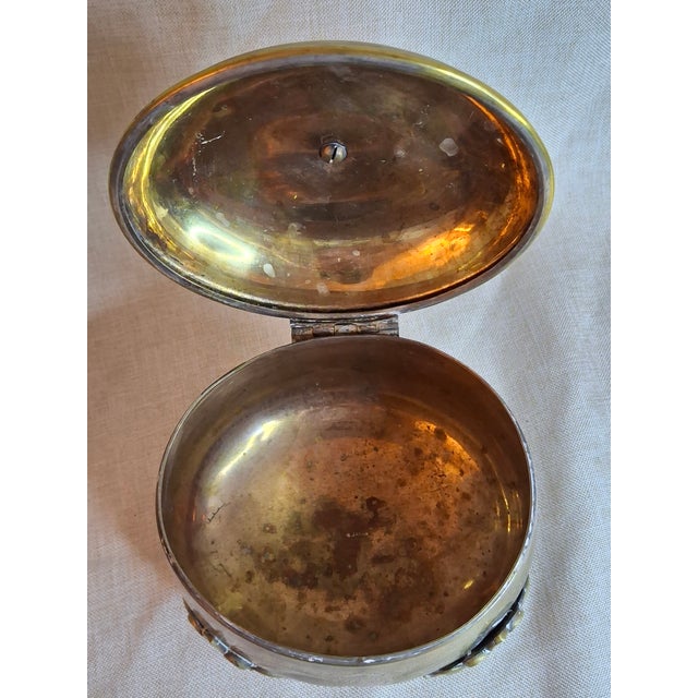 Antique 19th Century Brass Etrog Box Engraved Sukkot Citron Footed Judaica For Sale - Image 10 of 18
