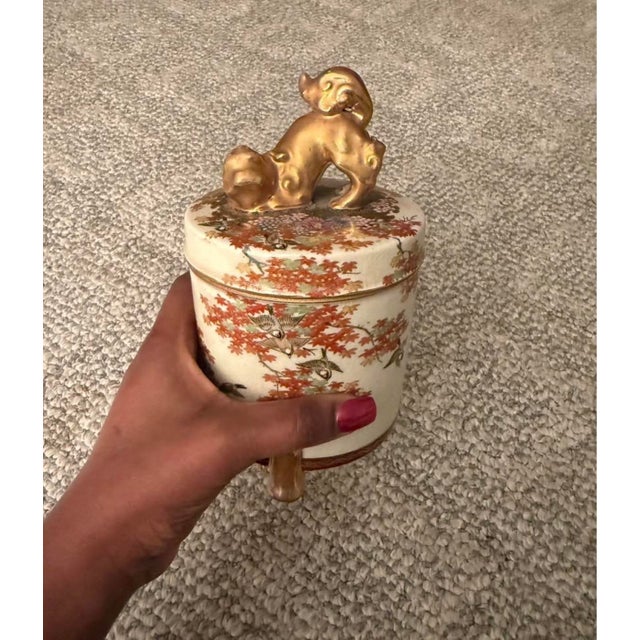 Antique satsuma ware cigarettes holder with gilded gold accents. Item is gilded stamped 19th to early 20th century, of the...