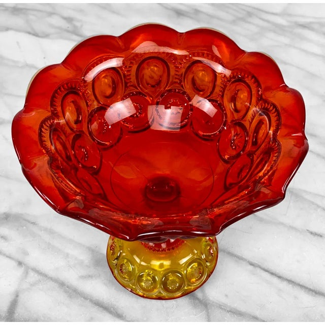 Vintage Victorian Orange Red Amberina Glass Compote Bowl For Sale - Image 4 of 10