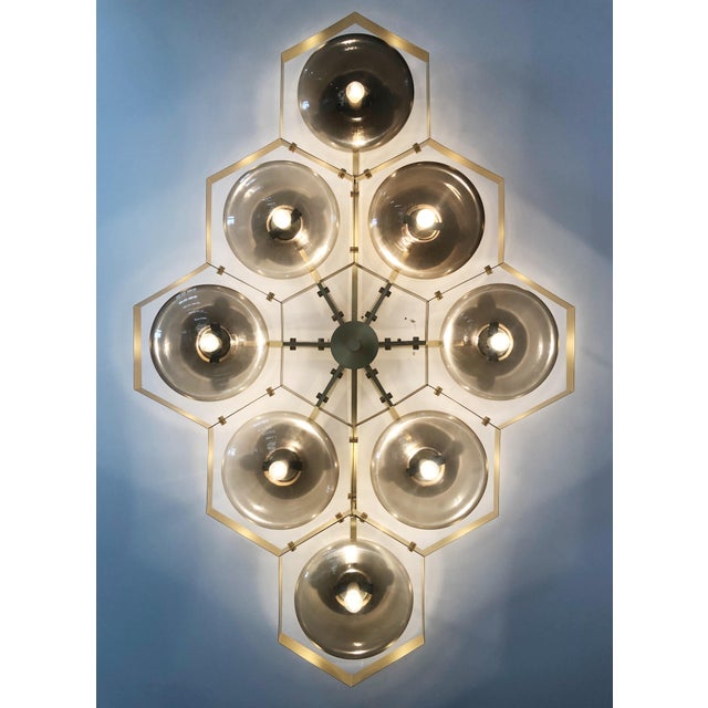 Not Yet Made - Made To Order 21st Century Hive Satin Brass Smoky Murano Flush Mount by Fabio LTD For Sale - Image 5 of 11