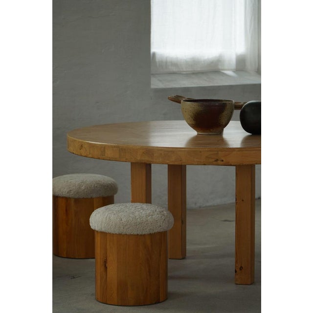 Scandinavian Modern Wooden Stools with Lambswool Seats, 1970s, Set of 2 For Sale - Image 13 of 18