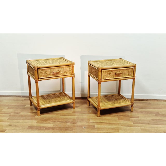 Mid-Century Modern Bamboo and Wicker Bedside Tables, Italy, 1970s, Set of 2 For Sale - Image 6 of 18