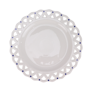 White with Blue Dots Pierced Scalloped Charger Plate, 13.5"