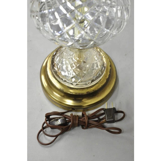 Vintage French Empire Style Crystal Glass Column Brass "Oil Lamp" Table Lamp For Sale - Image 10 of 12