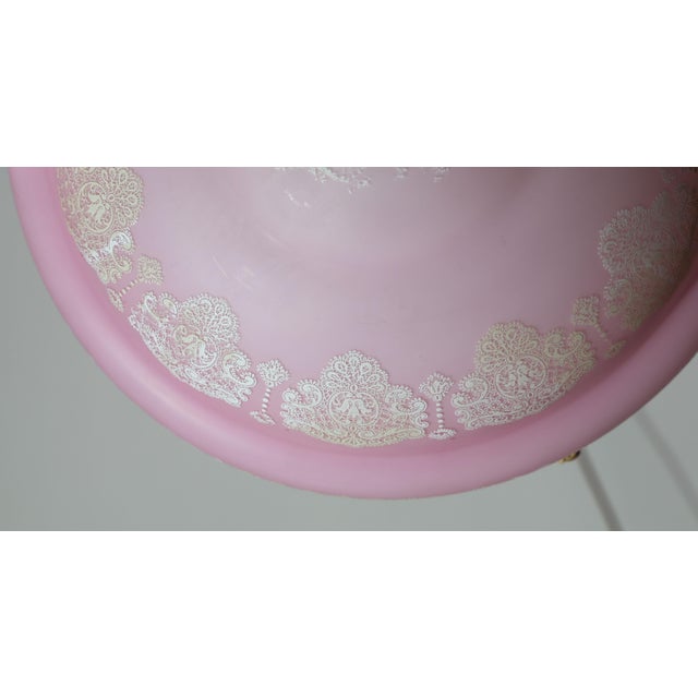 Glass Italian Midcentury Pink Art Decò Vintage Glass Chandelier With Decorations, 1950 For Sale - Image 7 of 17