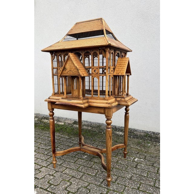Large Wooden Bird Cage on Stand, 1900s For Sale - Image 3 of 18