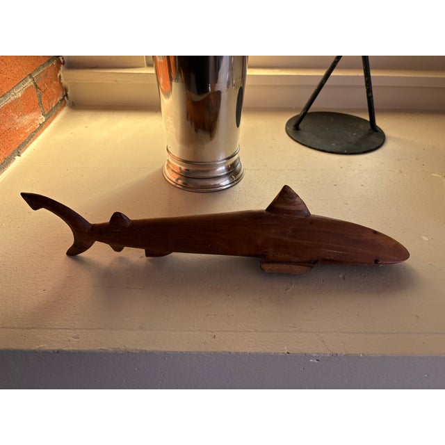 Brown Vintage Hand-Carved Wood Shark Folk Art Sculpture For Sale - Image 8 of 16