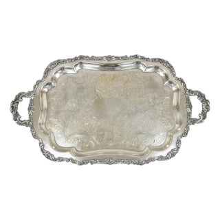 Vintage Community Ascot Sheffield Large Victorian Silver Plated Platter Bar Tray For Sale