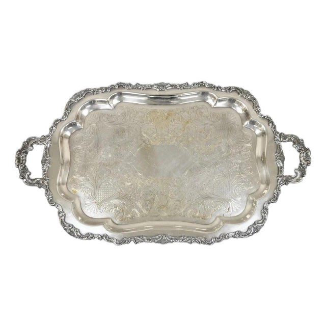 Vintage Community Ascot Sheffield Large Victorian Silver Plated Platter Bar Tray For Sale