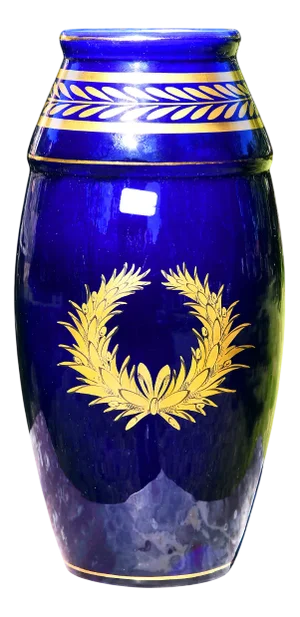 Ceramic Vase with a Bleu De Tours Base and Gilded Decoration by Gustave Asch, Sainte-Radegonde, 1950s