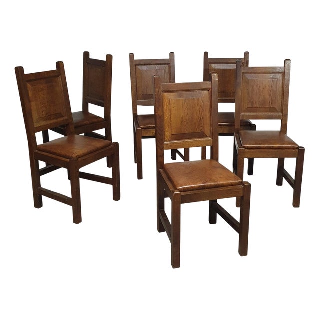 Mid-Century Brutalist Oak Chairs, Set of 6 For Sale