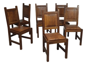 Mid-Century Brutalist Oak Chairs, Set of 6