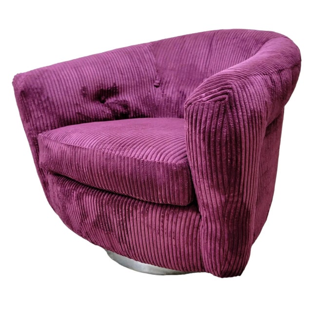 Preview Furniture Postmodern Burgundy Wide Whale Swivel Chair For Sale - Image 4 of 12
