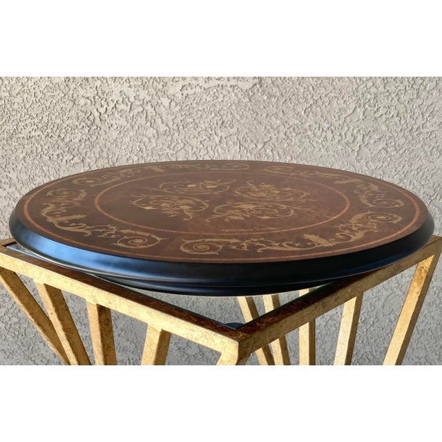 Grand Tour Circa 1980 Italian Lazy Susan Intarsio Arabesque & Sorrentine Scroll Motif - Removable 5mm Glass Top For Sale - Image 3 of 13