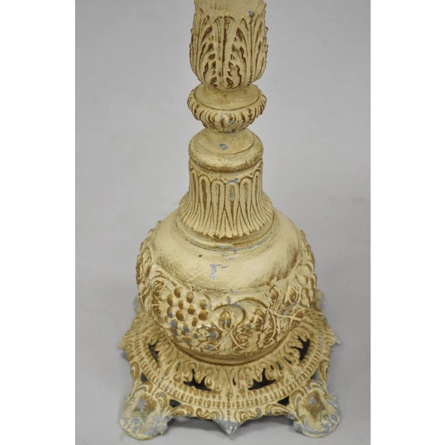 Vintage Hollywood Regency Small Metal Pedestal Marble Top Drinks Side Table Pair For Sale - Image 14 of 18