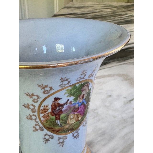 Mid-Century French Blue With Gold Gilt Fragonard Motif Vase For Sale - Image 14 of 18