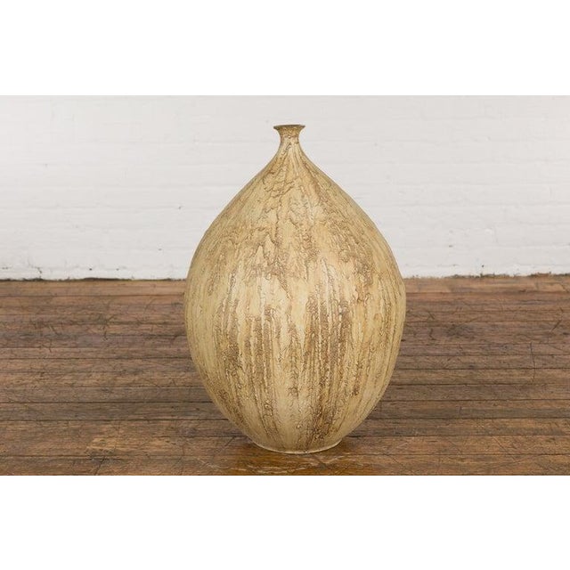 Prem Collection Hand Crafted Artisan Vase with Narrow Mouth & Mustard Glaze For Sale - Image 9 of 12