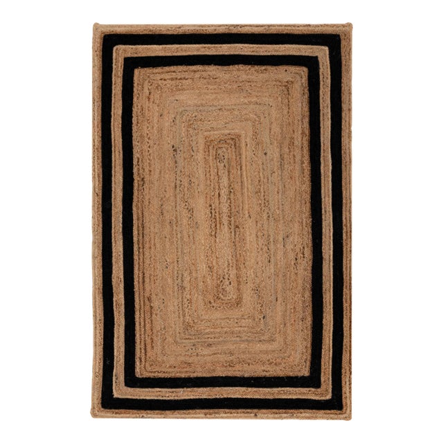 2.5'x6' Black Border Rectangle Jute Handmade Rug For Sale
