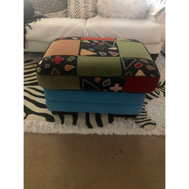 Vintage Multi Colored Upholstered Ottoman For Sale - Image 4 of 11