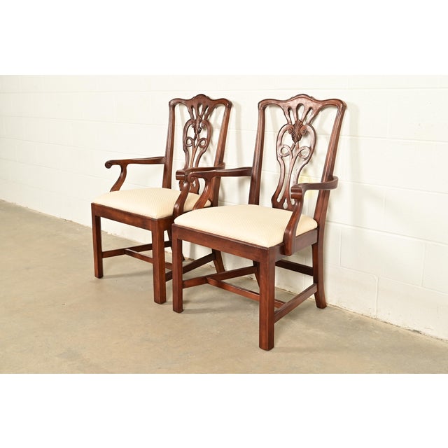 English Henredon Georgian Carved Mahogany Armchairs, Pair For Sale - Image 3 of 15