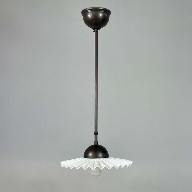 French Art Deco White Opaline Glass and Burnished Brass Pendant, 1940s For Sale - Image 4 of 18