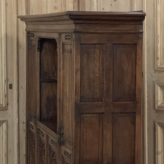 French Gothic Revival Carved Oak Cabinet Bookcase For Sale - Image 13 of 18