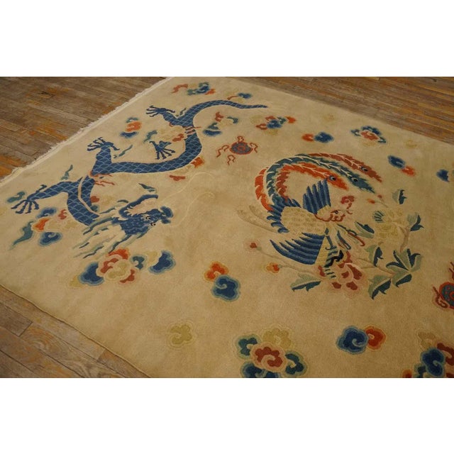 1980s Beige Dragon Vintage Nepalese Tibetan Carpet 6' X 8'9" Knotted Wool Rug For Sale - Image 4 of 12